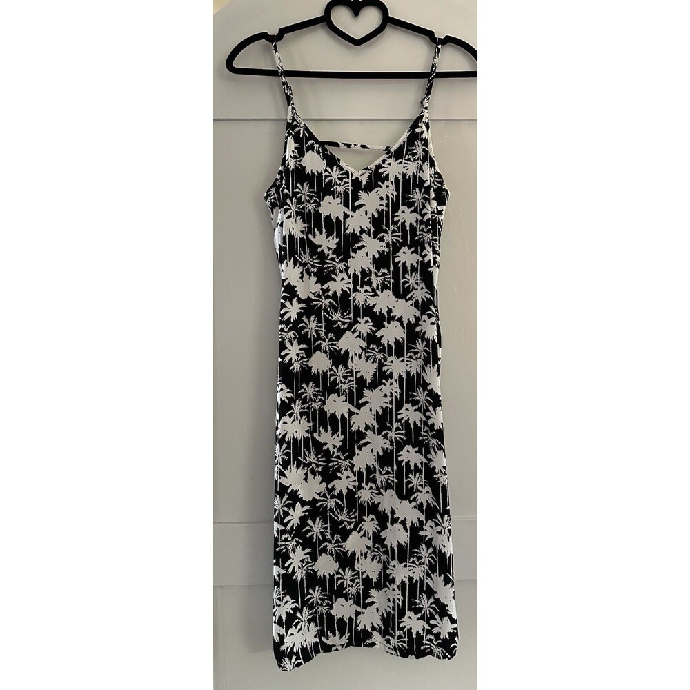 Trouvé Black & White Palm Tree Midi Shift Dress Sz XS